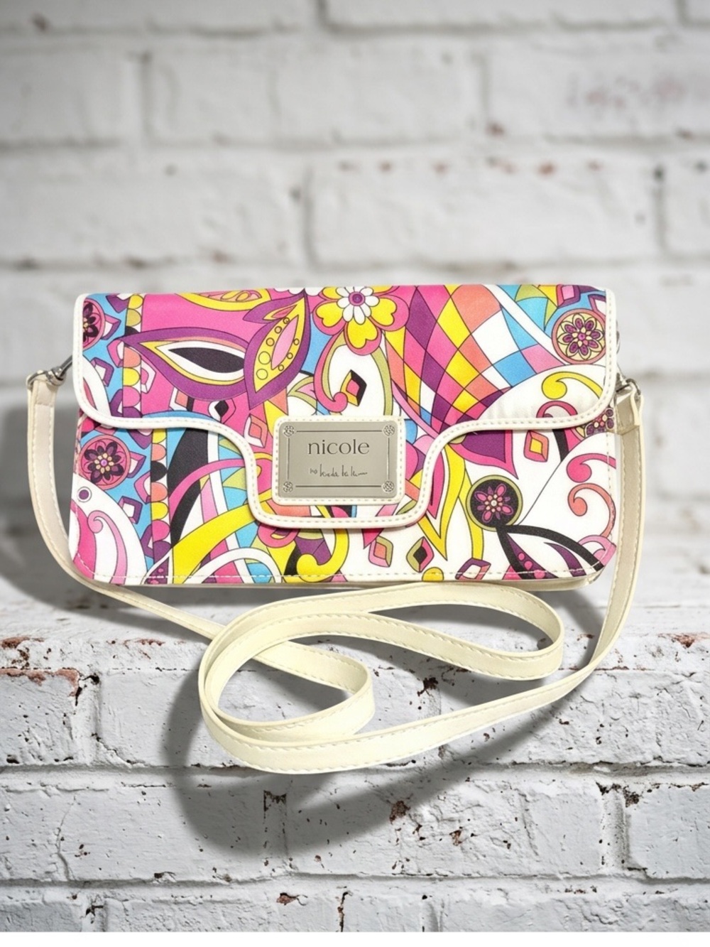 Nicole by Nicole Miller Multicolor Floral/Paisley Crossbody Bag Removable Strap